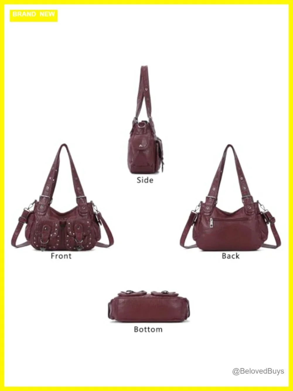 Vegan Leather Hobo Bag with Multiple Pockets Shoulder Tote Crossbody